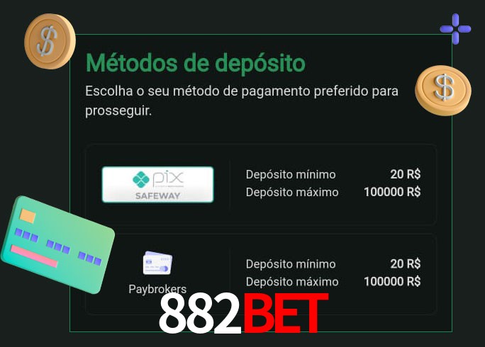 O cassino 882Bet oferece uma grande variedade de métodos de pagamento